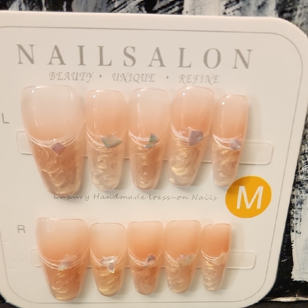 Luxury Handmade Press-On Nails - Peach and Gold